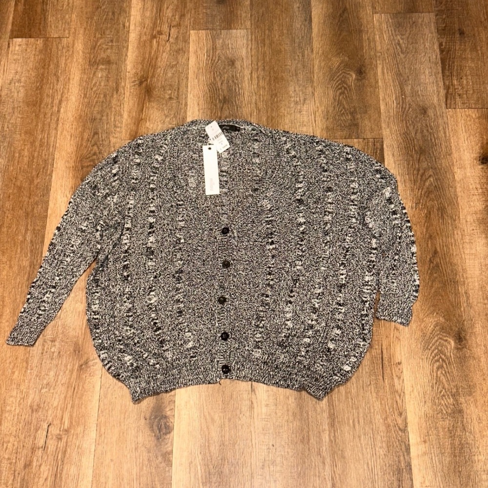 Millau Vertigo Cardigan Sweater Womens Small Black Grey Marl Cotton Oversized